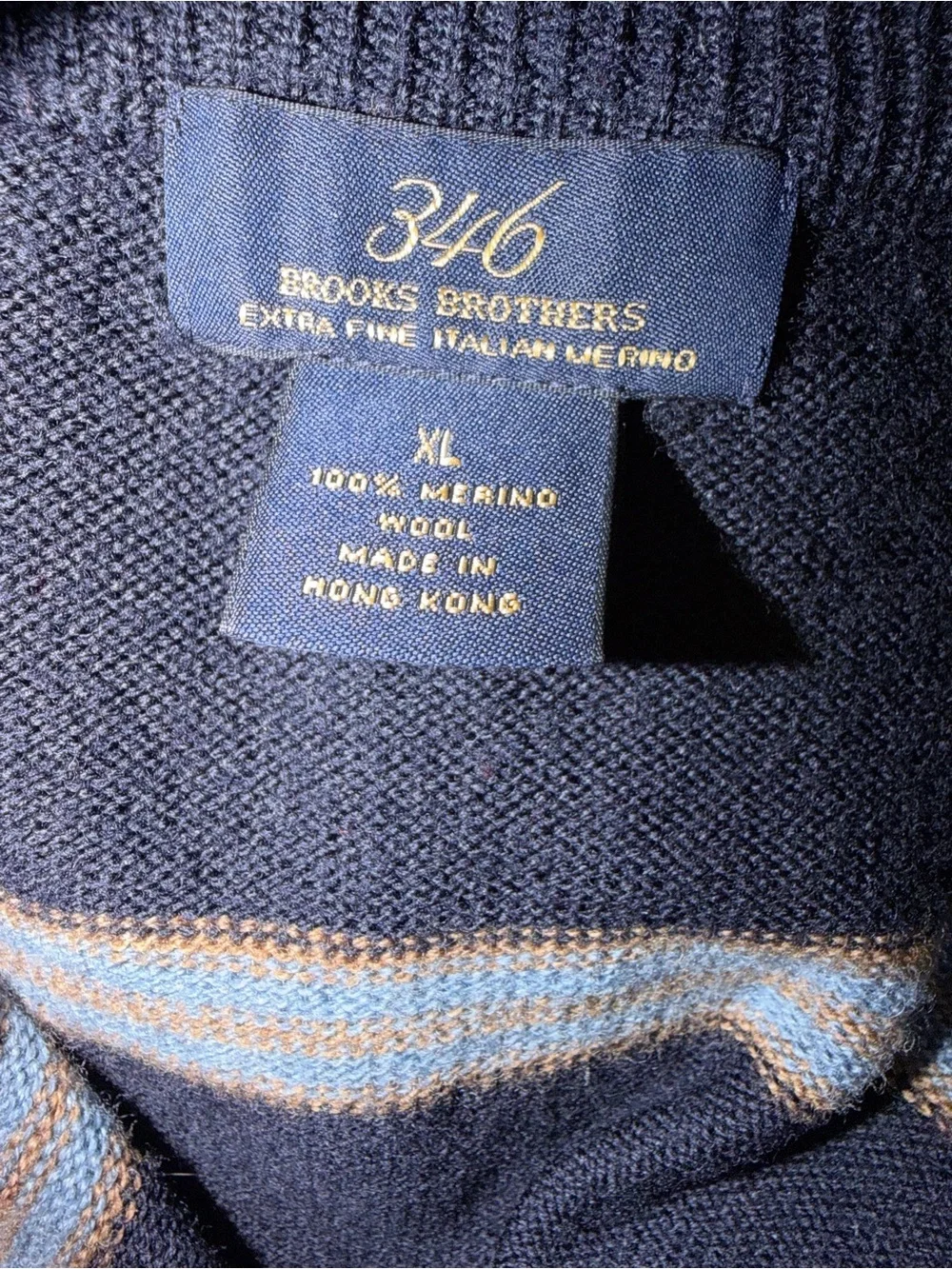 Brooks Brothers Navy Striped Half-Zip Sweater